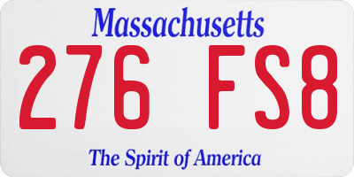 MA license plate 276FS8