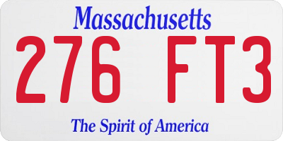 MA license plate 276FT3