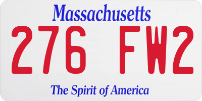 MA license plate 276FW2