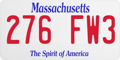 MA license plate 276FW3