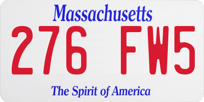 MA license plate 276FW5