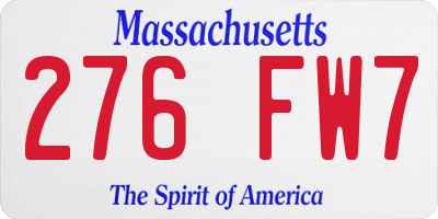 MA license plate 276FW7