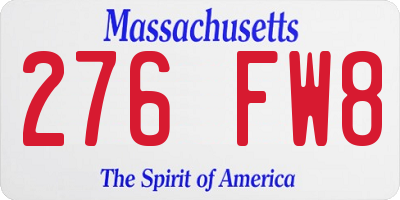 MA license plate 276FW8