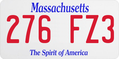 MA license plate 276FZ3