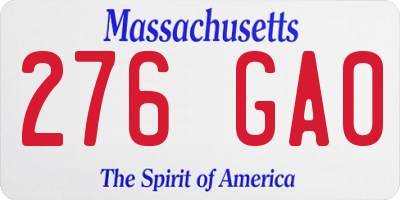 MA license plate 276GA0