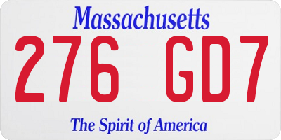 MA license plate 276GD7