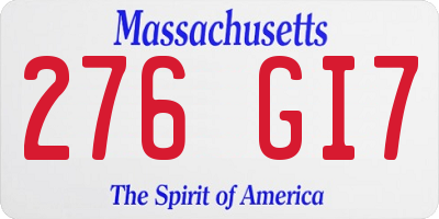 MA license plate 276GI7