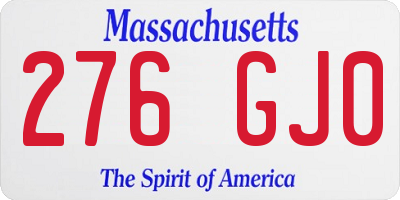 MA license plate 276GJ0