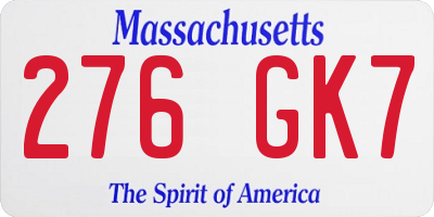 MA license plate 276GK7