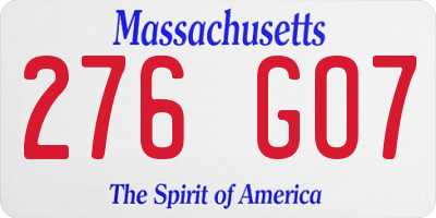 MA license plate 276GO7