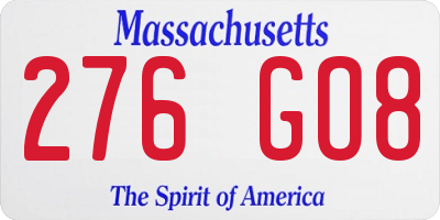 MA license plate 276GO8