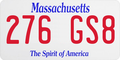 MA license plate 276GS8