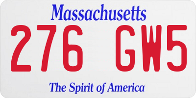 MA license plate 276GW5