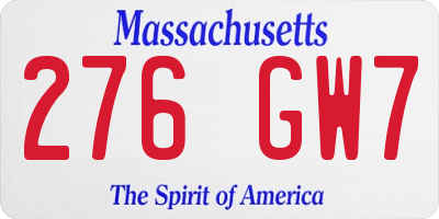 MA license plate 276GW7