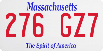 MA license plate 276GZ7