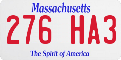 MA license plate 276HA3