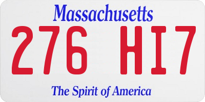 MA license plate 276HI7