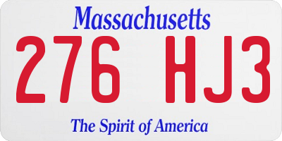 MA license plate 276HJ3