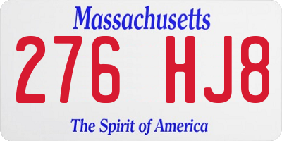 MA license plate 276HJ8