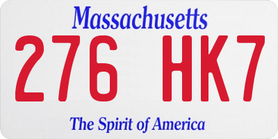 MA license plate 276HK7