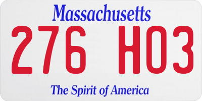 MA license plate 276HO3