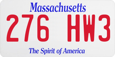 MA license plate 276HW3