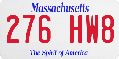 MA license plate 276HW8