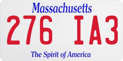 MA license plate 276IA3