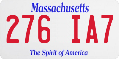 MA license plate 276IA7