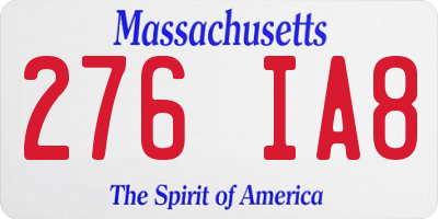MA license plate 276IA8