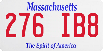 MA license plate 276IB8
