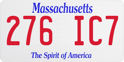 MA license plate 276IC7