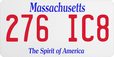 MA license plate 276IC8