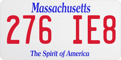 MA license plate 276IE8