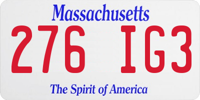 MA license plate 276IG3