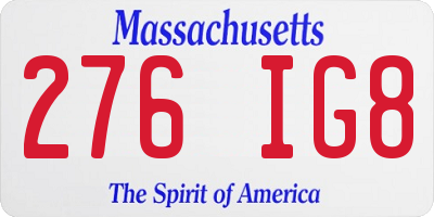 MA license plate 276IG8