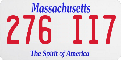 MA license plate 276II7