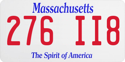 MA license plate 276II8