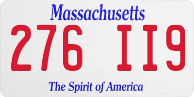 MA license plate 276II9