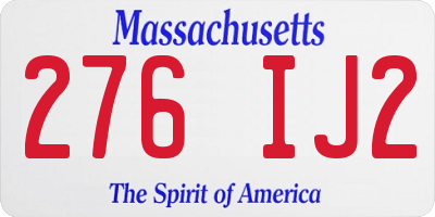 MA license plate 276IJ2