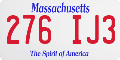 MA license plate 276IJ3