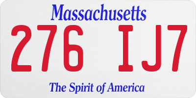 MA license plate 276IJ7