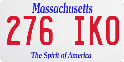 MA license plate 276IK0