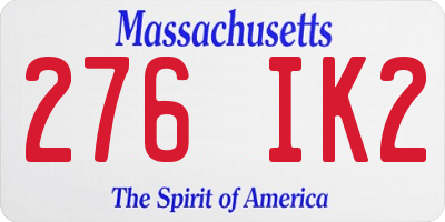 MA license plate 276IK2