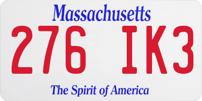 MA license plate 276IK3