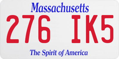 MA license plate 276IK5