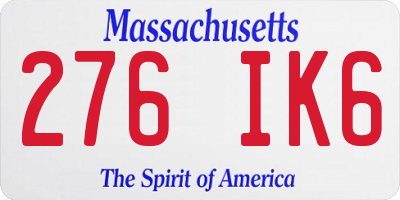 MA license plate 276IK6