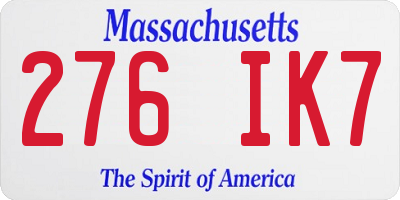 MA license plate 276IK7