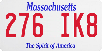 MA license plate 276IK8