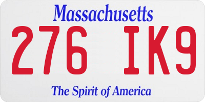 MA license plate 276IK9